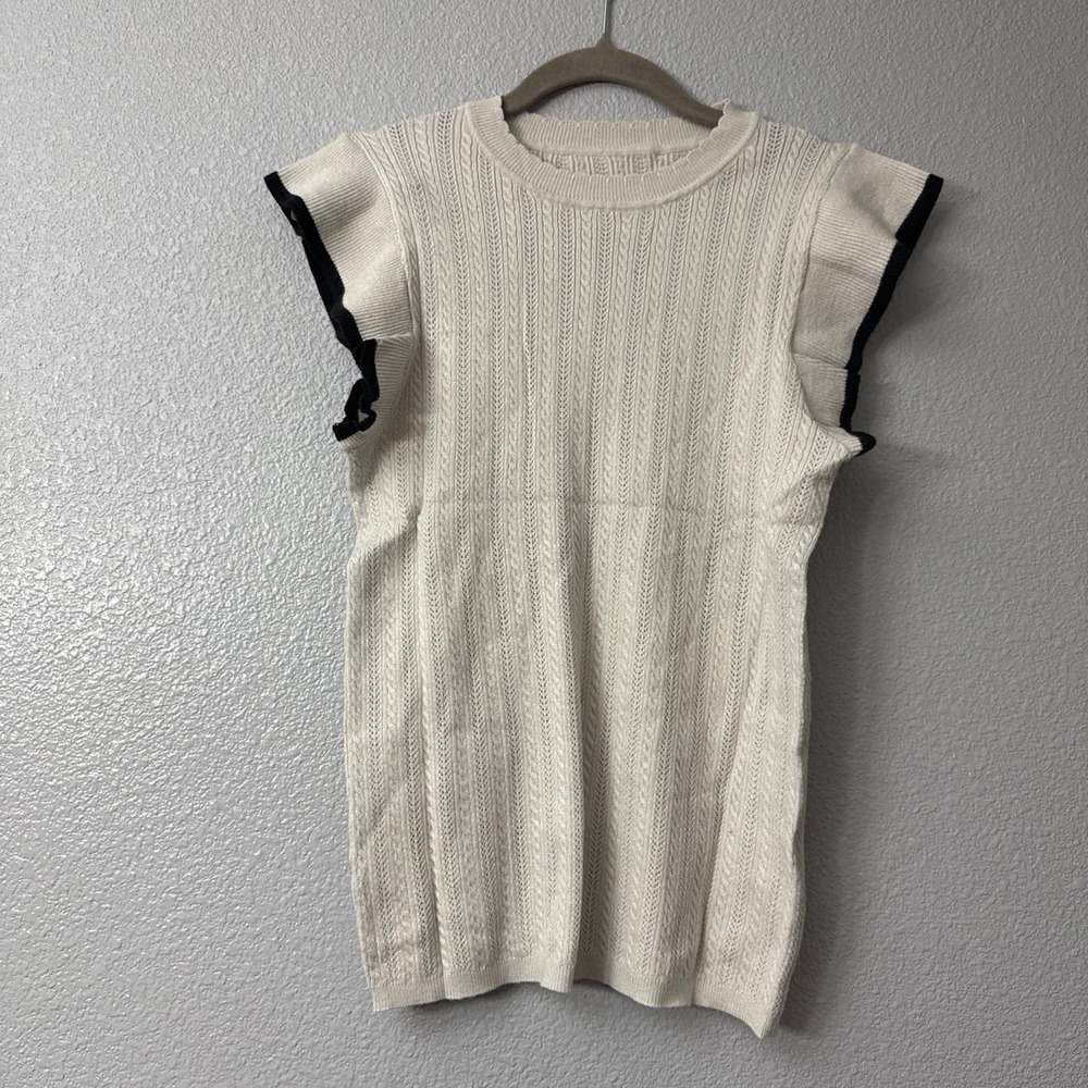 Womens Summer Sleeveless Sweater Slimming Crewneck Cable Knit Ruffle Sweater